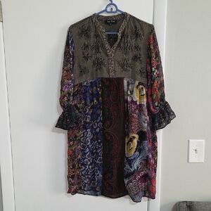 YOUNG THREADS PATCHWORK QUARTER SLEEVE DRESS